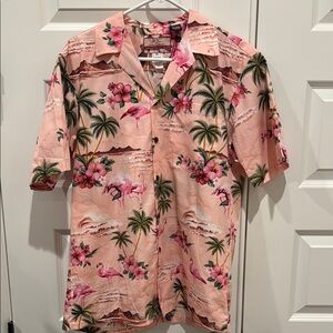 RJC Pink Tropical Hawaiian Short Sleeve Button Down Made In Hawaii Size Medium
